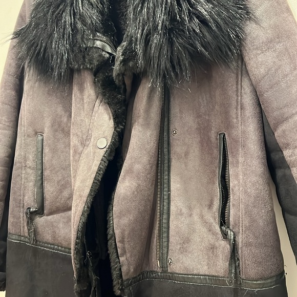 T Tahari shearling faux fur collar coat Zara mango free people Anthropologie H&M - Picture 4 of 8